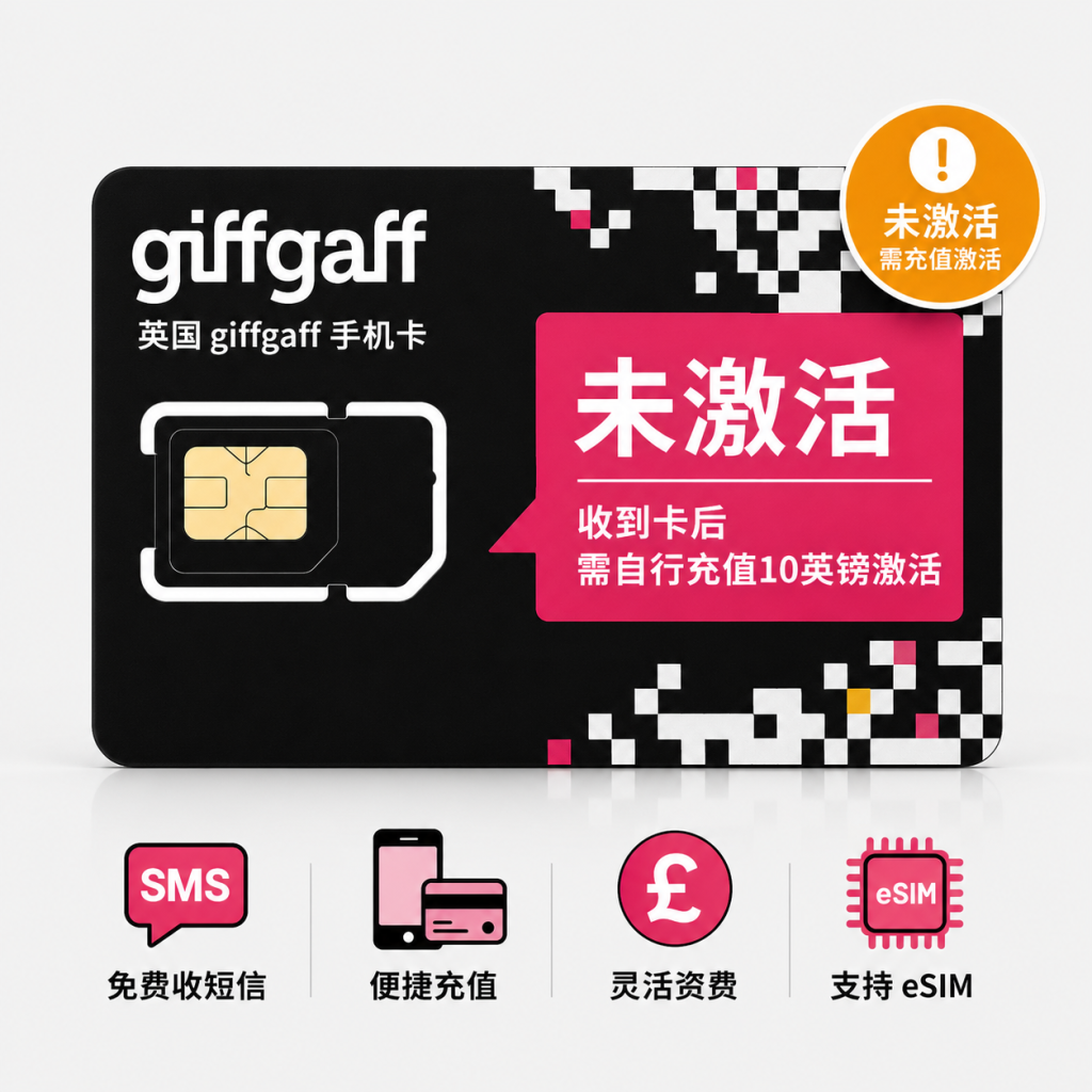 1张未激活英国Giffgaff卡（需自行充值10英镑激活）