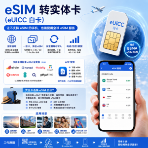 已激活2张giffgaff卡的eSIM 实体卡（eUICC 白卡已写入2张giffgaff卡，余额10英镑）
